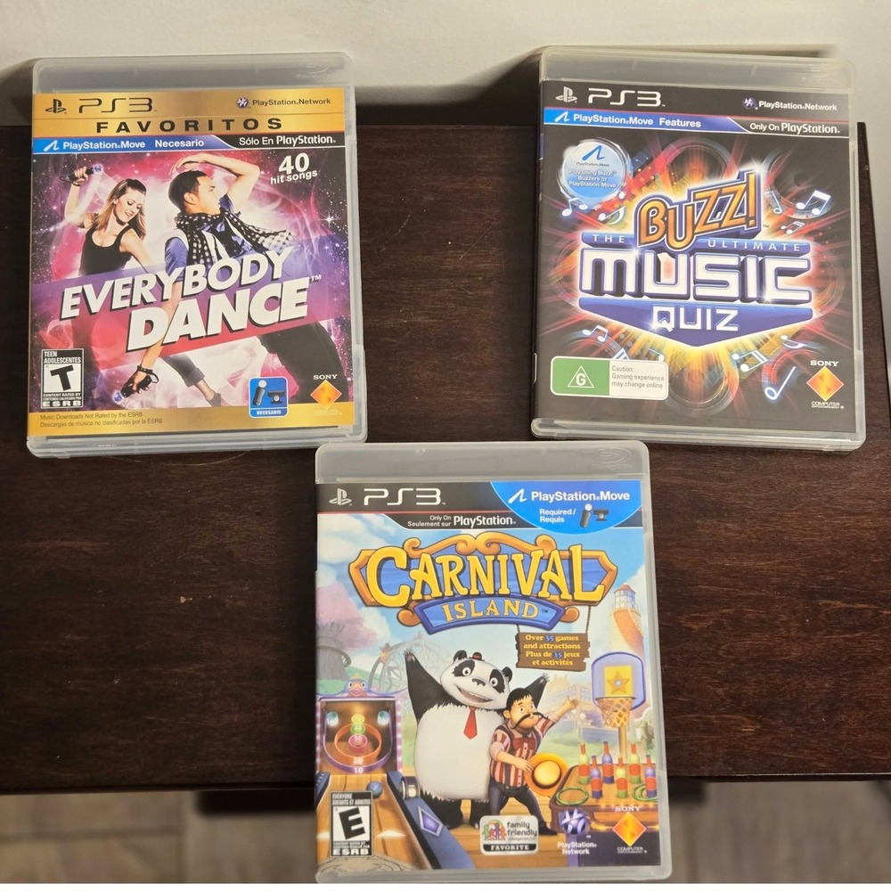 Sony‎ PlayStation 3 Move Bundle Everybody Dance Buzz Music Quiz Carnival Island